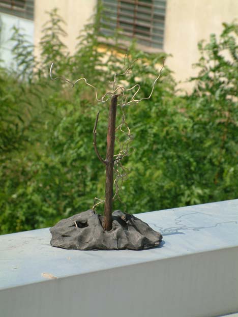 Installazione 12 Legno, filo di ferro e creta verniciata 30x20x15
